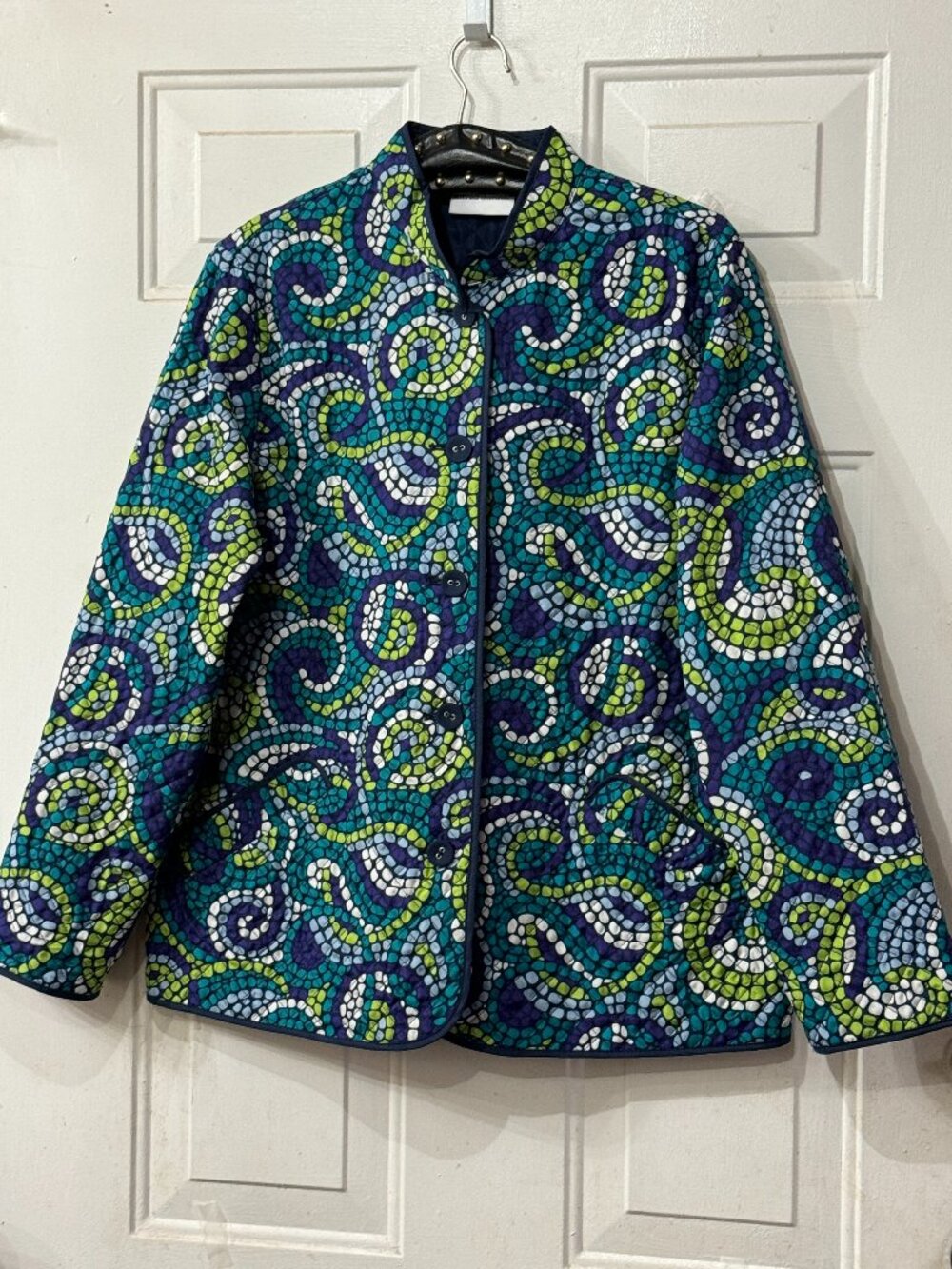 NEW Alfred Dunner Sz 12 Quilted Jacket Button Up Long Sleeve Pockets Multicolor